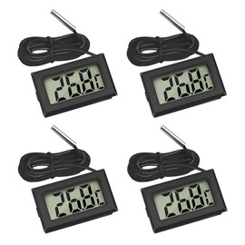 4 Pcs Digital Thermometer Temperature, Fridge Thermometer with External Probe for Fridge, Freezer, Refrigerator, Aquarium, LCD Display -50℃ to +110℃ Range, ±1.0℃ Accuracy, Compact Design, Black