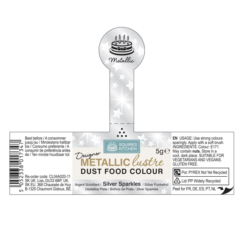 Squires Kitchen Designer Silver Sparkle Metallic Lustre Dust 5g