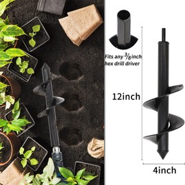TCBWFY Auger Drill Bit 4x12inch Garden Plant Flower Bulb Spiral Rapid Planter Earth Auger Bit Post or Umbrella Hole Digger for 3/8"Hex Drive Drill