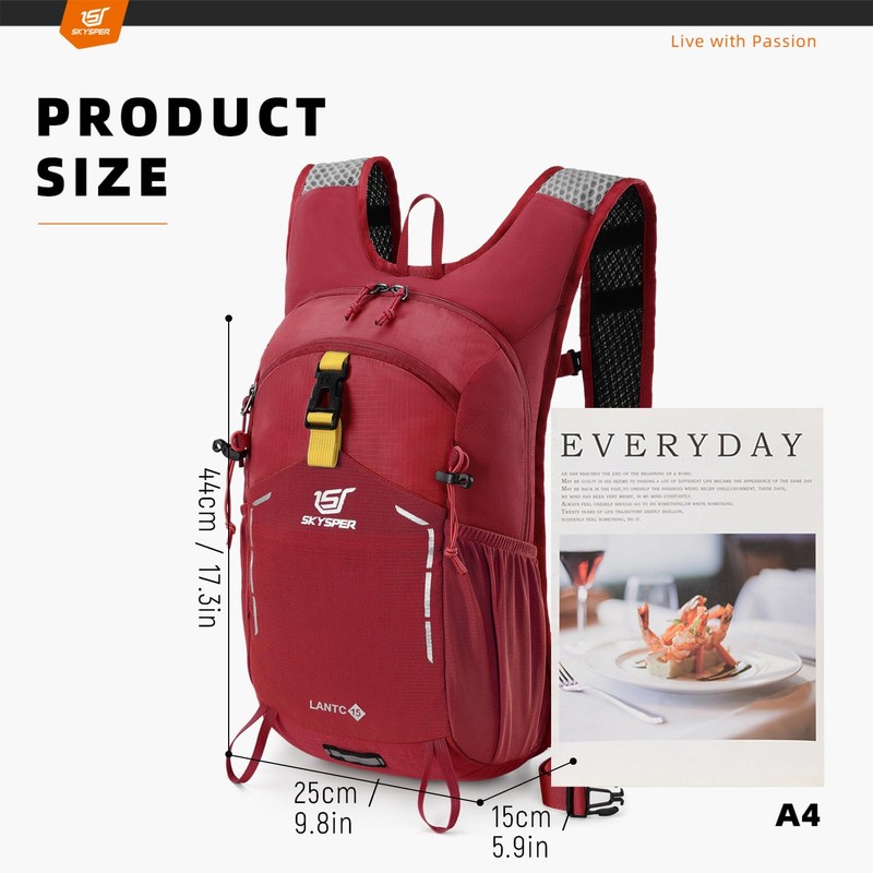 SKYSPER Small Hiking Backpack - 15L Travel Daypack Lightweight Bag