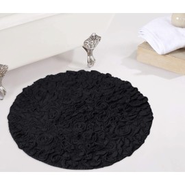 Home Weavers Bell Flower Collection 30" Round 100% Cotton Tufted Bath Rugs, Extra Soft and Absorbent Bath Rugs, Non-Slip Bath Mats, Machine Washable, Bathroom Bath Mats for Floor, Black