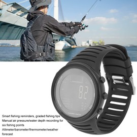 Outdoor Fishing Watches, Waterproof Multifunctional Fishing Barometer "Compass" View Altimeter Barometer Thermometer Temperature Sports Outdoor Digital Watch for Men (Black)