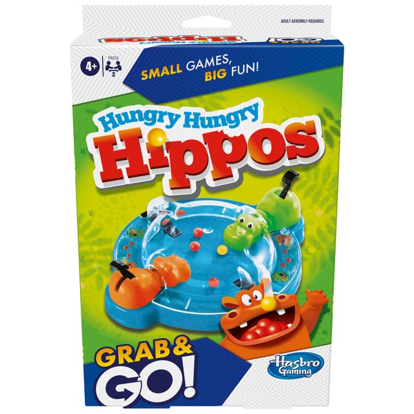 Hasbro Gaming Hungry Hungry Hippos Grab and Go Game, Portable Game for 2 Players, Travel Game for Kids, Includes 2 Chomping Hippos