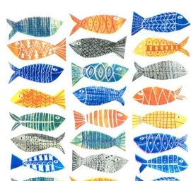 Set of 2 Individual Decoupag Paper Party Napkin COLORFUL FISH ARTSY Watercolor Decor Luncheon Napkins for a Birthday holiday, Wedding, Cocktail Party