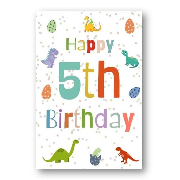 Second Ave 5th Birthday Age 5 Dinosaur Children's Kids Happy