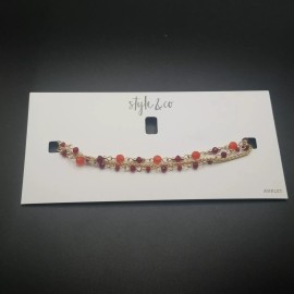 Style&co. Style & co Anklet Ankle Bracelet GoldTone Red Beaded Multi-Strand 9" +1.5" JLY99
