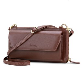 nuoku Womens RFID Wallet Purse Wristlet Crossbody Clutch with Zip Around 2 Strap, Coffee