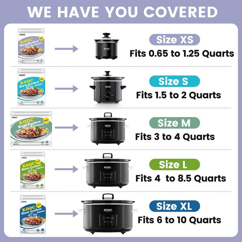 KOOC Slow Cooker Liners 8"x11" 30 Count Mini Size Disposable