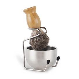 SAMEBUTECO Shaving Brush Badger Hair Bamboo Handle,Shaving Brush Kit with Stainless Steel Shaving Stand and Thick Shaving Bowl,Pure Soft Bristle, Wet Shave Gift for Man
