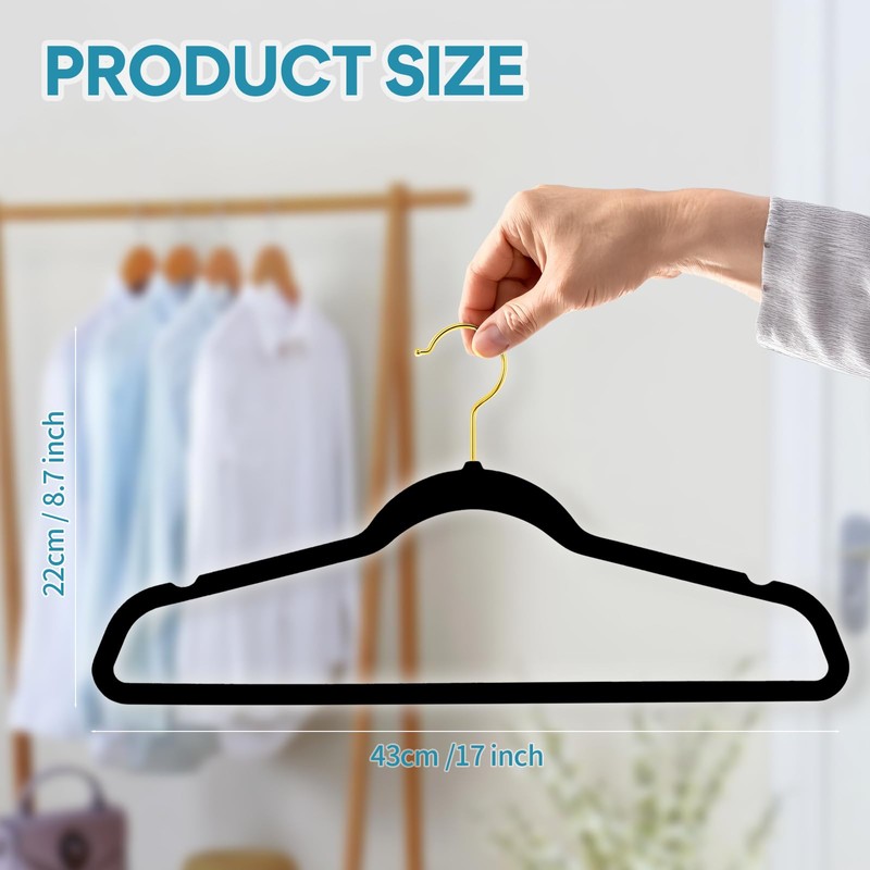 UNEED Black Velvet Hangers with Golden Hooks, 36 Pack -