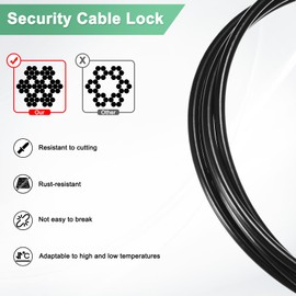 M METERXITY 5-Pack Security Cable Lock, 2FT 3mm PVC Coated Stainless Steel Luggage Lock Wire Rope with Double Loop for Travel/Gate/Bike, Cut-Resistant Braided Steel Cable [Black]