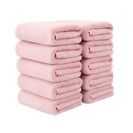 Face Towels, Microfiber, Set of 10, 13.8 x 29.5 inches (35 x 75 cm), Fluffy, Absorbent, Quick Drying, Durable, Hotel Specifications, Home Use, Commercial Use, Salon, Beauty Towel (Deep Pink)