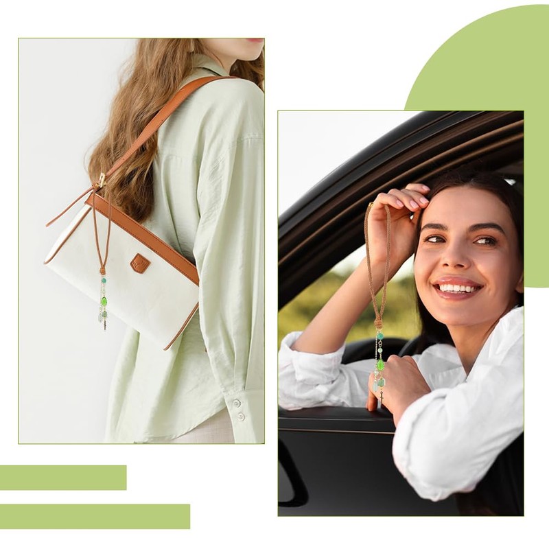 DICOSMETIC Rückspiegelzubehör Kreuz Rückspiegelanhänger Natürlicher Grüner Stein Christliche Autozubehör 26cm