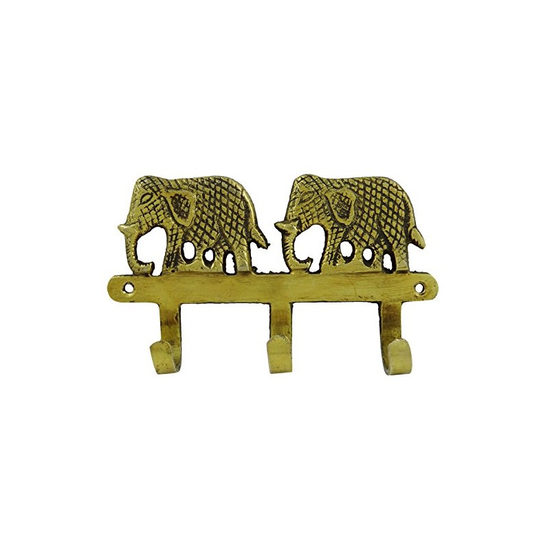 Indianbeautifulart Elephant Design Brass Metal Decorative Wall Coat Hanger Decor