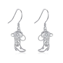 Cowgirl Boot Hat Earrings 925 Sterling Silver Cowboy Boot Dangle Earrings Western Cowgirl Jewellery Gifts for Women