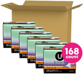 U by Kotex Clean & Secure Ultra Thin Overnight Pads with Wings, 168 Count (6 Packs of 28) (Packaging May Vary)