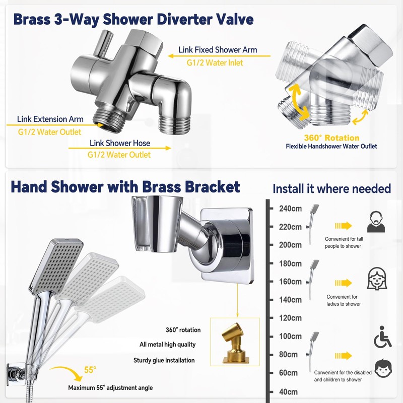YDmeet 12 Inch Shower Head with Handheld Spray Combo- Rain