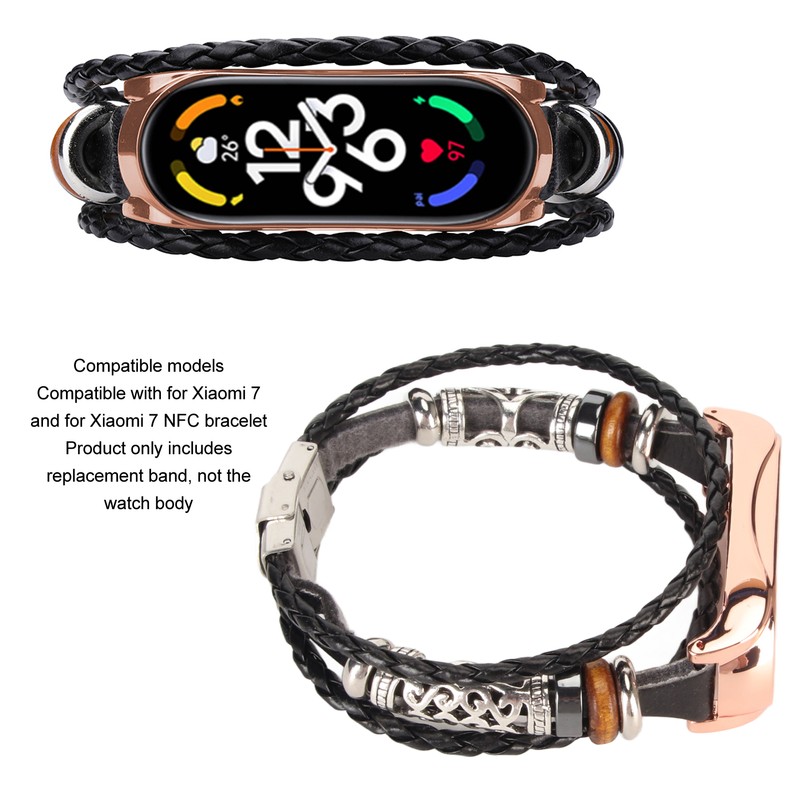 Leather Strap for Xiaomi 7 NFC Bracelet Metal Buckle Ethnic