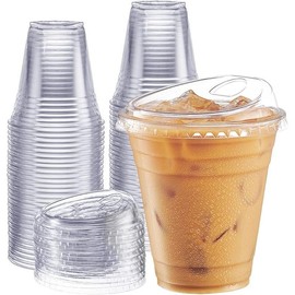 100 Count Of 16 Oz. Crystal Clear Plastic Cups With Strawless Sip-Lids, Disposable Cups, Suitable Foriced Coffee, Smoothies, Milkshakes and Colddrinks. Set - Style: 12 Oz.