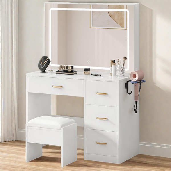 YITAHOME Vanity Desk with Large 35" Mirror and LED Lights,