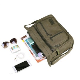 BOMKEE Canvas Messenger Bag for Men, Travel Satchel Crossbody Bag Vintage Shoulder Sling Working Bag with Water Bottle Holder (Green)