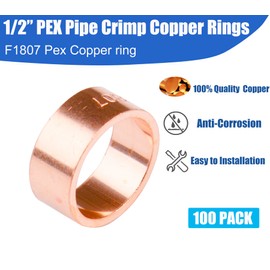 WHK 100 Pack 1/2" Pex Copper Crimp Rings for Pex Pipe Connection,Pex B Crimp.