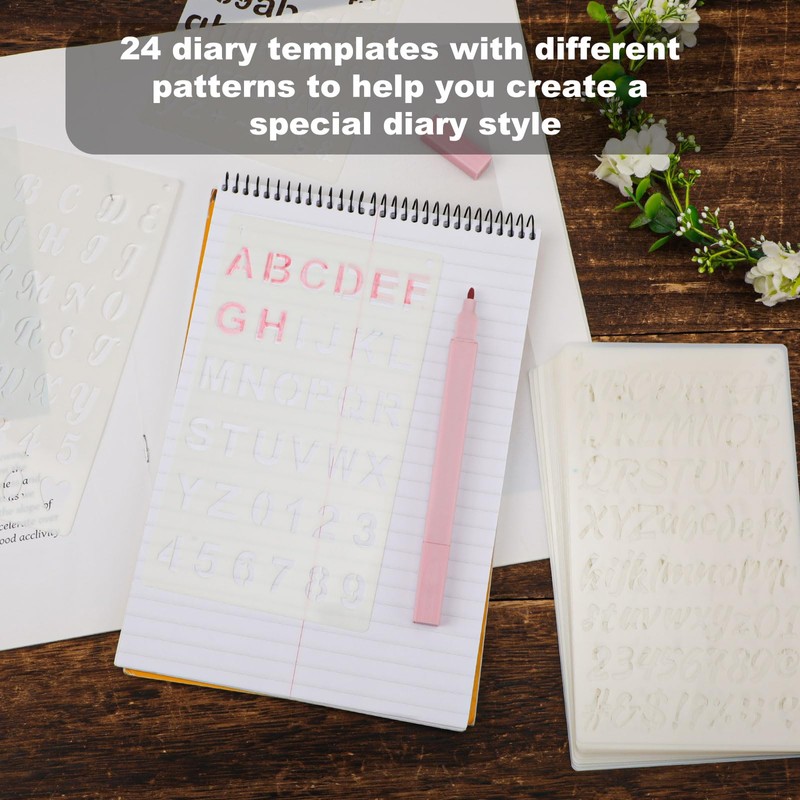 24pcs Calligraphy Stencil Kit, Various Shapes Letters Numbers Patterns Common