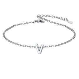 ChicSilver Dainty Initial Bracelet 925 Sterling Silver Bracelet Minimalist Letter Bracelet for Women Bracelet with Initial V Alphabet Jewelry
