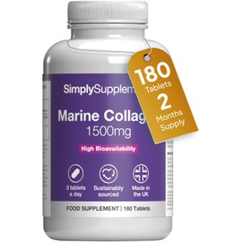 Marine Collagen 1500mg with Vitamin C | 180 Tablets | 60 Days' Supply | High-strength marine collagen | Vitamin C supports normal collagen formation for bones, cartilage and skin | UK made