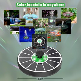 Yzert Solar Fountain White Lights Glass, 3.5W Solar Water Fountain with 2200 mAh Battery, Bird Bath Fountains Solar Power with 4 Fixers & 7 Nozzles for Outdoor,Patio, Garden Decor, Pond,Hummingbird