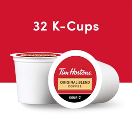 Tim Hortons Original Blend, Medium Roast Coffee, Single-Serve K-Cup Pods Compatible with Keurig Brewers, 32ct K-Cups,Red