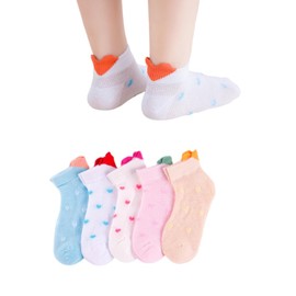 Koala Mama Cute Heart, Thin Mesh, Cotton, Baby Socks, Children's Socks, Cotton, Breathable, Soft, For Girls, Spring/Summer, Set of 5 Pairs