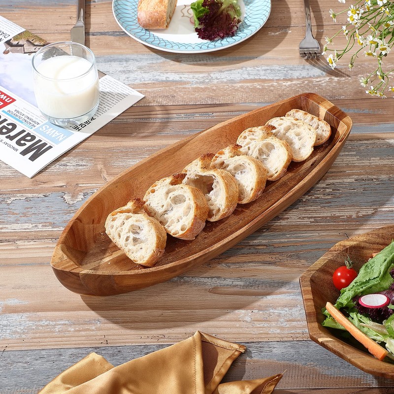 CAMLOT Lucky Boat Serving Tray, Acacia Solid Wood Interesting Shape