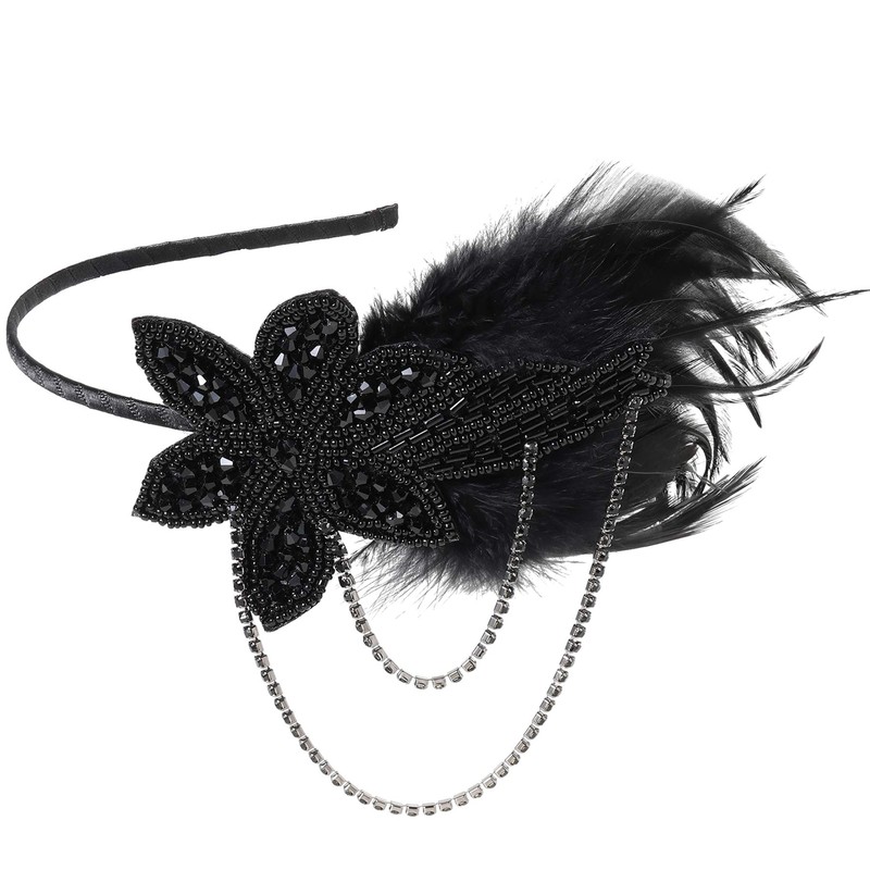 BABEYOND Vintage 1920s Headband 1920s Headpiece Feather Beaded Headband Crystal