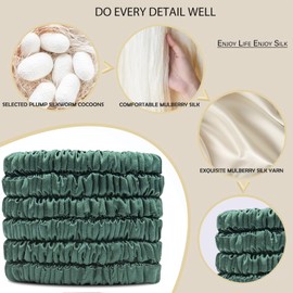 Suncdelv Silk,100% Silk Scrunchies for Hair,22 Momme Hair Ties for Anti-Crease & Breakage,Natural Women Hair Accessories，Fashion Hairbands 6PCS（Blackish Green）