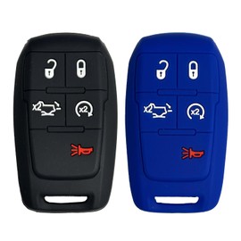 Key Fob Cover RAM 4500: 2 Pcs 5 Buttons Silicone Remote Case Protector Fit for Dodge RAM 2500 3500 4500 5500 2019 2020 2021 2022 2023 2024 1470A76T 68538050AA 68374994AB 68374994AC (Black+Blue)
