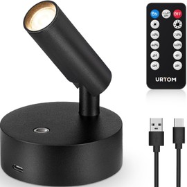 URTOM Wireless Spot Lights Indoor with Remote Up Lights Indoor Picture Light Battery Operated Spotlights with Timer Dimmable Accent Uplighting Indoors Stick on Wall Light for Plant Artwork, 1 Pack