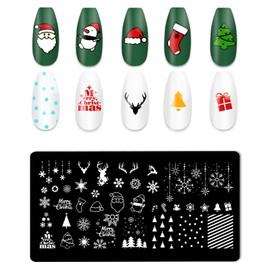 JCAKES 5Pcs Christmas Nail Stamp Snowflake Stamping for Nails Festival Nail Stamping Plates Nail Design Stamp Nail Art Template Acrylic Nail Tools with Nail Stamper, Scraper