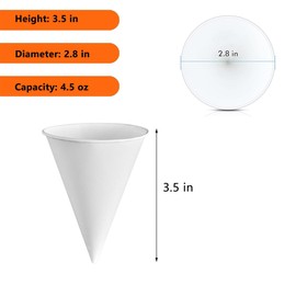 Terberl Disposable Paper Cone Cup White Cone Water Cups (200 Pack-4.5 oz), Snow Cone Cup Disposable Cone Paper Cup Shaved Ice Cups for Water Coolers, Sports Teams, Disposable Craft Funnels for Oil