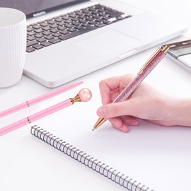 SHUBEIEUMI 6 Pcs Pink Glitter Ballpoint Pens, Creative Pen Gift for Colleagues Adults, for Men, Women, School, Office, Home, Drawing