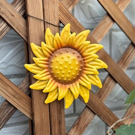 WKHOMEDECO 6.7" Spring Outdoor Metal Flowers for Outside, Sunflower Wall Art & Metal Flowers Wall Decor - Hanging Garden Art for Backyard, Patio, Yard, Porch, Bathroom & Kitchen (Indoor/Outdoor)