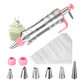 Dessert Decorating Syringe Set, Frosting Piping Kit icing piping kit Food Grade Stainless Steels (6 pro piping tips shooters 50 disposable piping bags) For Baking, Decorating Cupcake, Deviled Eggs