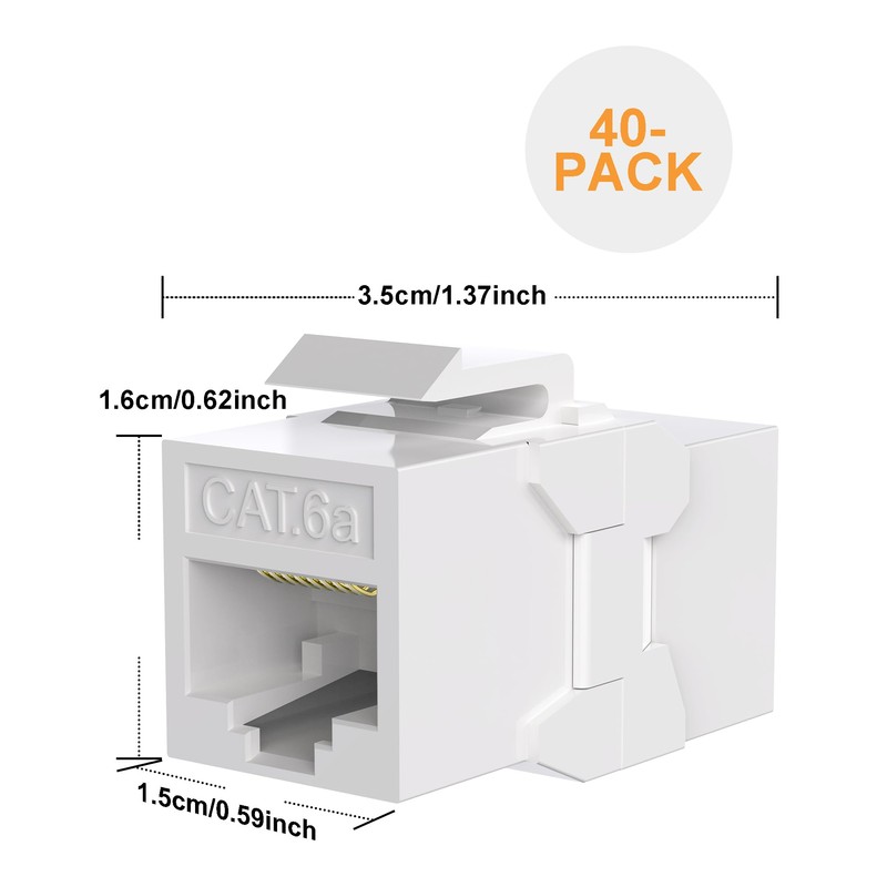 VANDESAIL 40 Pack Cat6A Keystone Jack Coupler RJ45 Female to