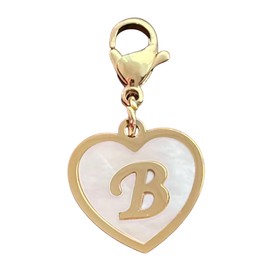 AMOBESTER Golden Heart Titanium Steel Shell Finish Alphabet Letter Clip-On Charms A-Z Initial Pendant for Bracelet, Necklace, Keychain, DIY Jewelry Making Letter B