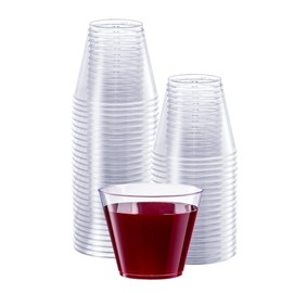 Clear Hard Plastic Cups/Tumblers [9 oz. Squat - 100 Count] Small Disposable Party Cocktail Glasses