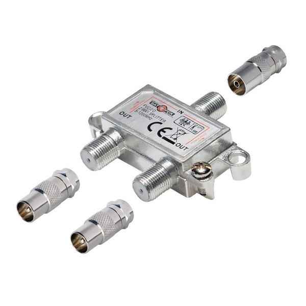 2-Way TV Splitter with Coaxial Adapters for Cable TV 1