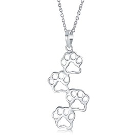 Animal Pet Dog Cat Puppy Kitten 4 Multi Paw Prints Dog Tag Pendant Necklace For Women Teen .925 Sterling Silver
