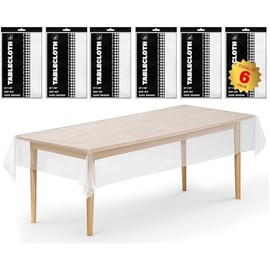 DecorRack 6 Pack Rectangular Tablecloths BPA-Free Plastic, 54 x 108 inch, Dining Table Cover Cloth for Parties, Picnic, Camping and Outdoor, Disposable or Reusable in Clear (6 Pack)