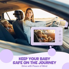 Chuanganzhuo S100U Baby Car Camera with Advanced Night Vision, 5inch AHD 1080P IPS Full View Baby Monitor, Carseat Camera for Kids Infants Rear Facing Mirror, USB Powered, 5inch, Light Purple