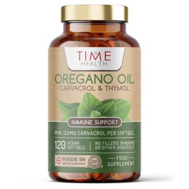 Time Health Oregano Oil - 120 Softgels - Vegan & Carrageenan-Free - 125mg Carvacrol per Softgel - Contains Thymol - UK Made - Zero Additives (120 Softgel Bottle)